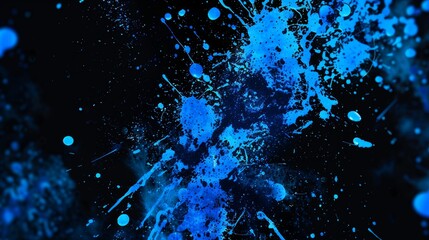 Sticker - An abstract digital painting featuring intense and dramatic blue splashes set against a predominantly black background, evoking deep emotions and intensity.