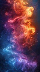 Wall Mural - This image presents a striking interplay of blue, purple, and orange smoky patterns blending together, creating an abstract fiery and dynamic composition.