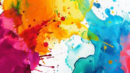 Poster - Dynamic abstract visual with explosions of vibrant colors splashing energetically against a white canvas.