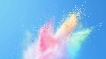 Sticker - Delicate pastel powders blend into an ethereal splash of colors against the serene backdrop of a clear blue sky.