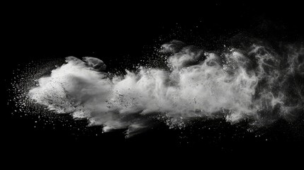 Poster - This image showcases a white powder explosion on a black background, creating a dramatic contrast with dynamic movement captured in detail.