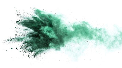 Canvas Print - A dynamic explosion of green powder creating an energetic burst on a clean white background, giving a visually powerful impact of colored particles.