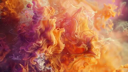 Wall Mural - Abstract swirling patterns blending vivid orange and purple hues resembling flowing fluid motions.