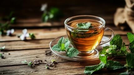 Poster - Mint herbal tea relax background horizontal composition 