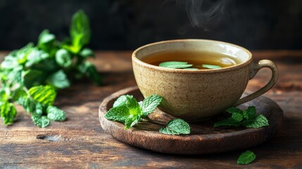 Wall Mural - Mint herbal tea relax background horizontal composition 