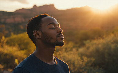 Canvas Print - Man Sunset Mountains.