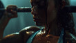 © otter2 - A close-up photograph of a strong female athlete lifting weights, focus on the barbell and her defined arm muscles