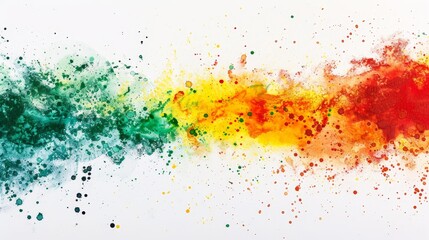 Poster - This vibrant abstract image features a dynamic blend of green, yellow, and red splatters across a crisp white backdrop.