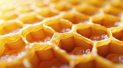 Wall Mural - Macro shot of a 3D honeycomb with six-sided hexagonal cells, capturing the sharp edges and realistic depth.