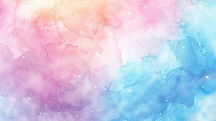 Poster - A serene watercolor composition with pastel shades of pink, peach, and blue, featuring gentle gradients and soft splatters for a calm effect.