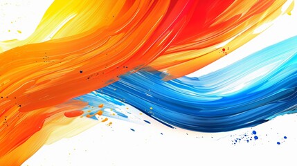 Canvas Print - Vivid and vibrant brushstrokes of orange and blue colors dynamically flow across a white background, creating an energetic abstract artistic image.