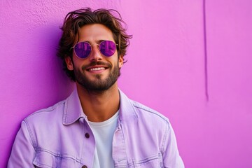 Confident Man Sporting Lavender Fashion Apparel