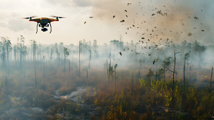 A digital representation of a drone reforestation