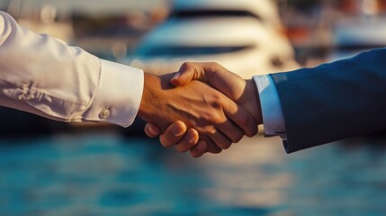 Close-Up Handshake for Yacht Purchase Agreement