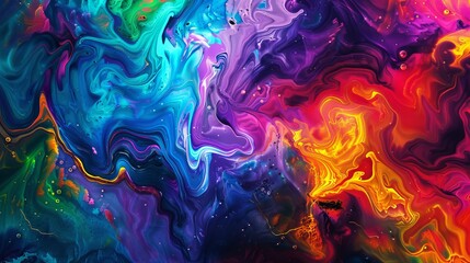 Poster - Dynamic fusion of colorful swirling patterns with prominent shades of blue, purple, and red forming a vibrant and energetic abstract image.