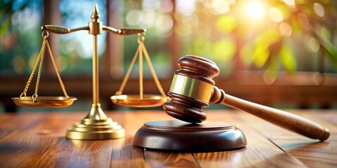 Scales of Justice with Gavel on Wooden Table, law , court , justice , judgement