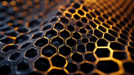 Wall Mural - Intricate macro zoom of a 3D hexagonal honeycomb, showcasing the symmetrical design and detailed textures.