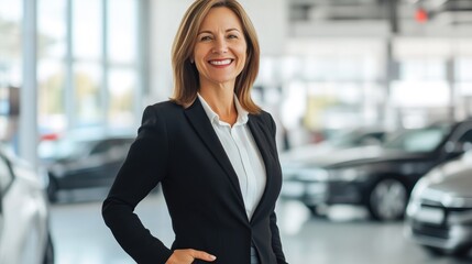 Sophisticated Female Automotive Salesperson in Dealership