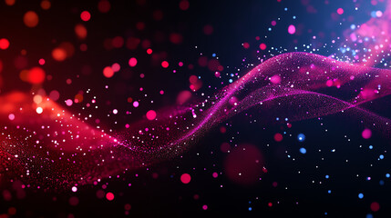 Abstract digital particles wave background with vibrant red and blue colors, creating a stunning visual effect of motion and light.