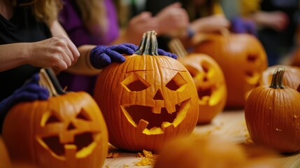 Wall Mural - Carving Jack-o'-Lanterns for Halloween