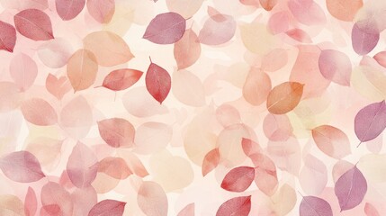 Wall Mural - A soft, pastel background featuring scattered leaves in varying shades of pink and peach.