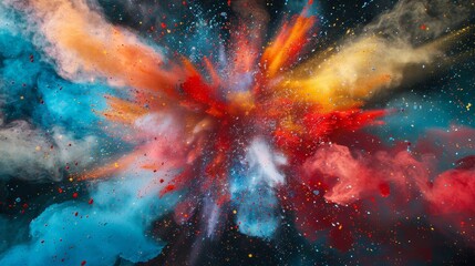 Canvas Print - A bright explosion of various powder colors creating a captivating and dynamic spectacle, capturing energy and vibrancy in an abstract form.