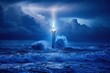 © La Neve - Nighttime Storm and Lightning Strike Over Lighthouse