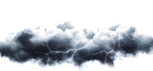 dark storm clouds with lightning isolated on white and lightning, isolated on transparent background