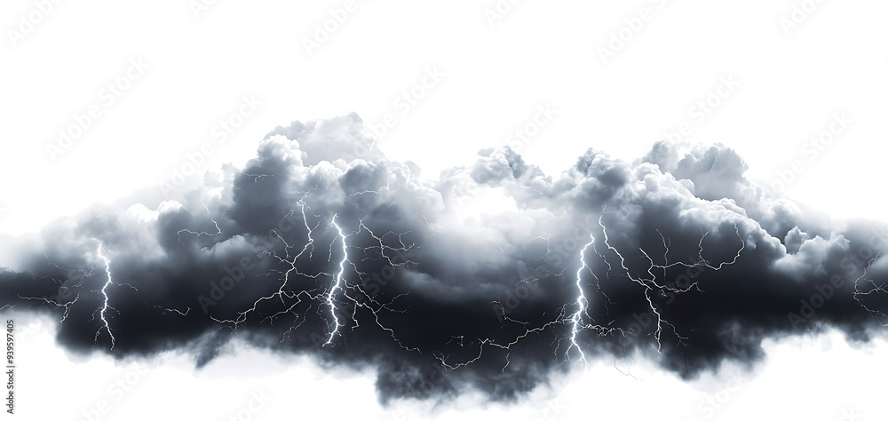 Dark storm clouds with lightning isolated on white and Lightning ...