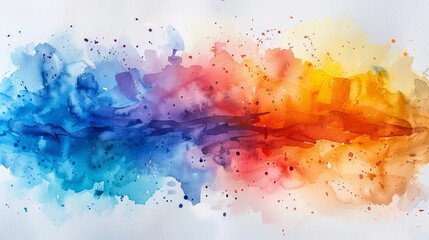 Wall Mural - This image features an abstract watercolor splash blending rainbow colors on a white background, showcasing artistic expression.