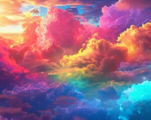 Poster - An extraordinary depiction of vivid, colorful clouds in a surreal sky, capturing the essence of a dreamy sunset or sunrise.