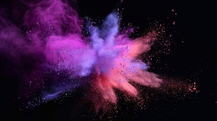 Sticker - A stunning display of colorful powder bursting against a black background, highlighting vibrant hues of purple, pink, and blue in a dynamic explosion.