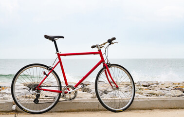 Bicycles and bike path seaside.