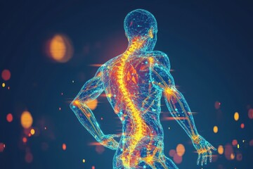 Person with back injury from improper posture during exercise, visualizing unhealthiness, 3D illustration