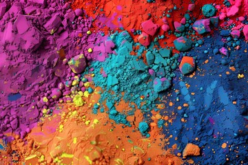 Sticker - A visually striking image of vividly colored powders in a chaotic arrangement, showcasing a stunning blend of hues and textures.