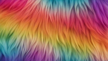 Soft, fluffy, colorful fur texture with a vibrant rainbow gradient, blending bold colors background, wallpaper or backdrop