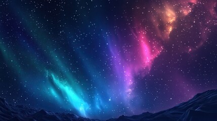 Wall Mural - A stunning night sky featuring vibrant auroras and a starry backdrop.