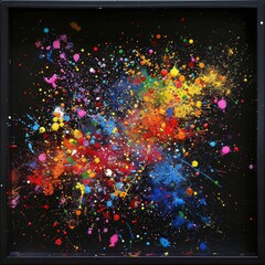 Sticker - Vibrant splashes of various colors explode against a dark backdrop forming a captivating abstract artwork.