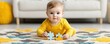 © Jayda_ArtistryHub - A curious baby playing with colorful puzzle pieces on a cozy rug, showcasing early childhood exploration and development.