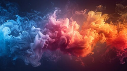 Canvas Print - A dynamic swirl of colorful smoke clouds, blending warm oranges, reds, and cool blues and purples.