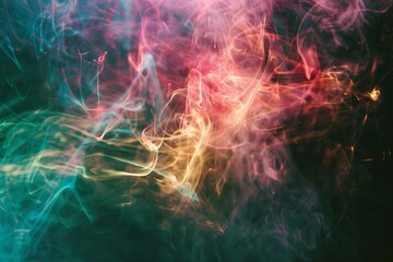 Canvas Print - The image features vibrant light trails and swirls in various colors, forming abstract shapes against a dark backdrop with petrol blue and fuchsia hues.