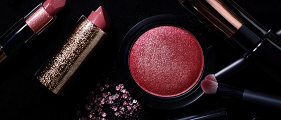 Shimmering Makeup Palette with Lipstick and Brush