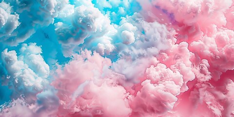 Poster - Bright and colorful image showcasing vibrant blue and pink clouds resembling cotton candy against a dynamic sky backdrop.