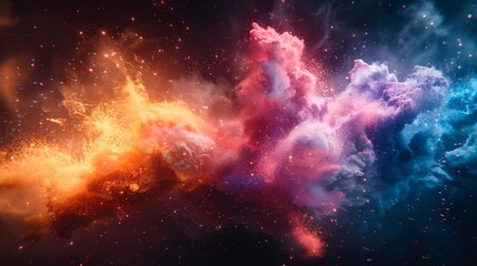 Sticker - A breathtaking cosmic explosion of colorful gases in space forming a vibrant nebula, illustrating the immense and ever-changing nature of the universe.