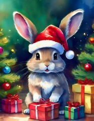 Canvas Print - Christmas rabbit in watercolor 