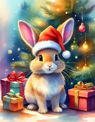 Canvas Print - Christmas bunny in watercolor 