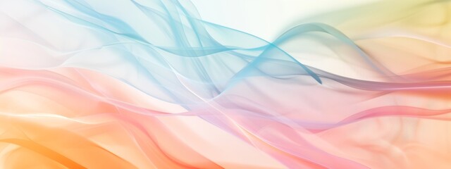 Poster - This image displays soft pastel shades of orange, blue, and green delicately blending in a dreamy wave pattern creating a soothing effect.