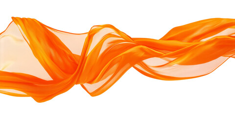 Wall Mural - Delicate strands of orange silk fabric swirl and twist in the air, creating a sense of fluid motion and grace against a transparent backdrop that enhances its vibrant color. Transparent background PNG