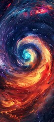 Poster - Colorful galactic swirl forming a cosmic vortex in space; blends vibrant colors together, creating an otherworldly and mesmerizing visual effect.