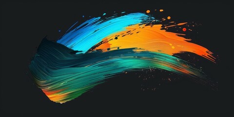 Poster - An abstract artwork featuring a bold brushstroke of teal, blue, and orange colors against a contrasting black background for dramatic effect.